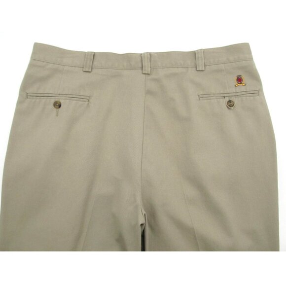 Vintage Tommy Hilfiger Pleated Khaki Pants (37x29) Crest Logo Twill Trousers - Picture 3 of 14
